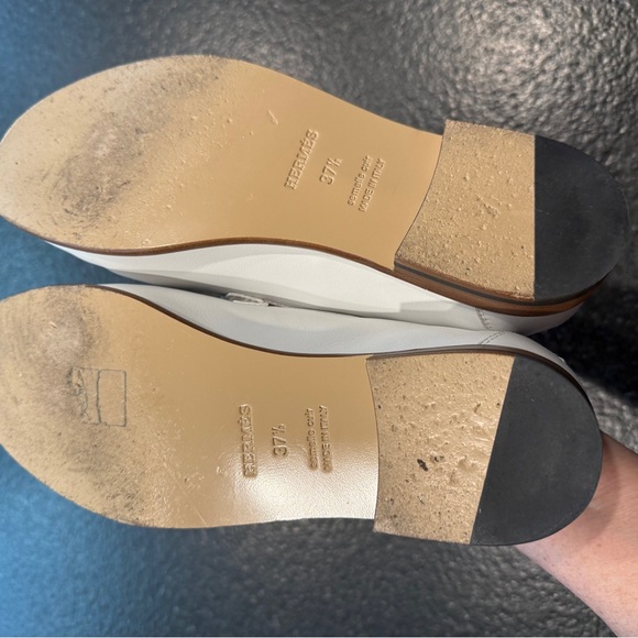 HERMES Destin White Loafers 37.5 - Picture 6 of 8